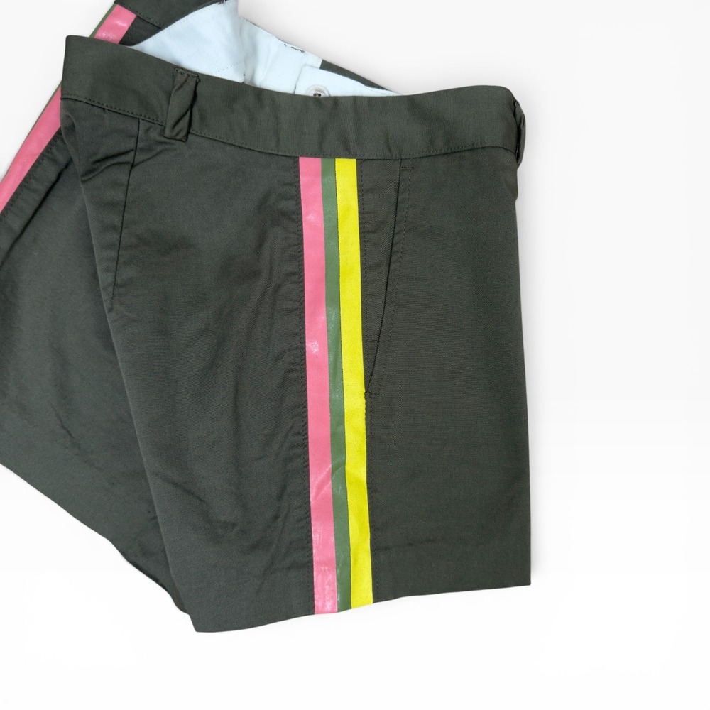 Le Superbe Racing Stripe Shorts Women 6 Olive Green Multi Color Side Tape Cotton - Picture 3 of 8